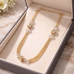 Elegant vintage style dull Gold tone and Crystal Necklace